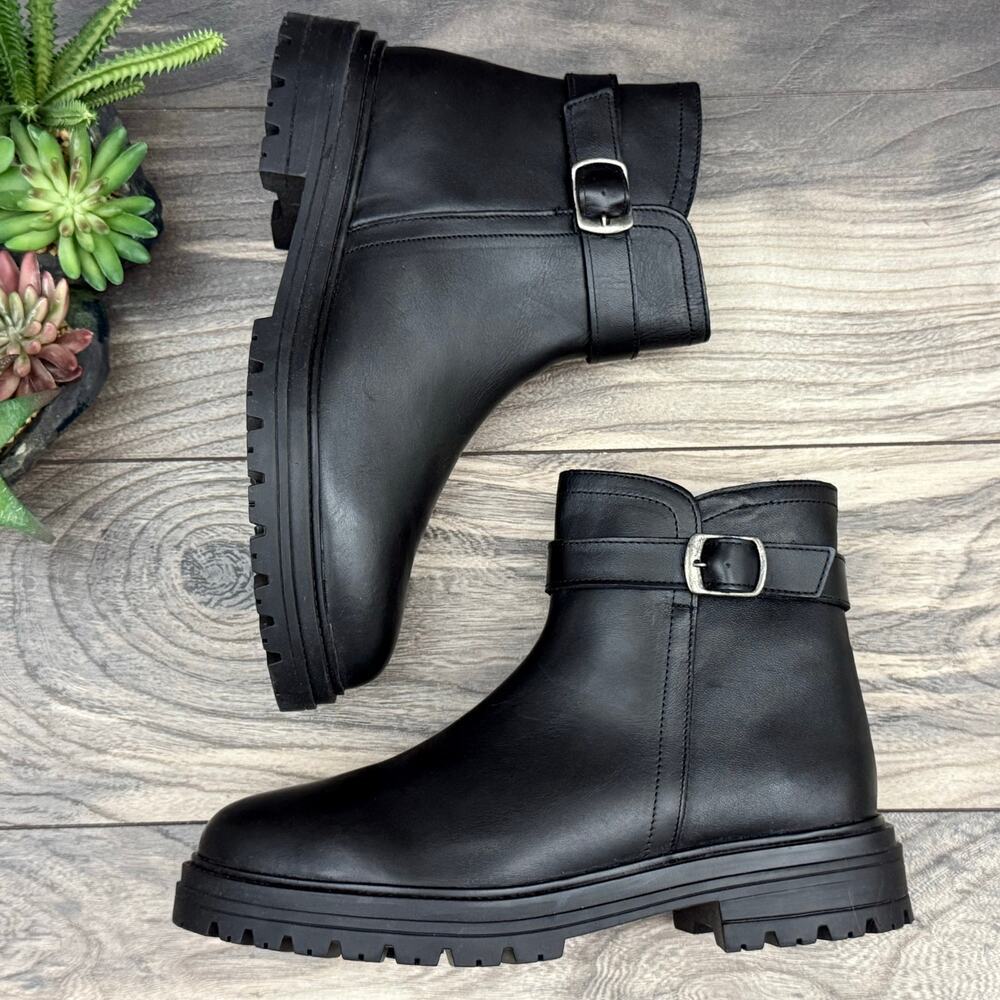 NEW Steve Madden Maezy 9M Black Leather Ankle Boots Bootie Biker